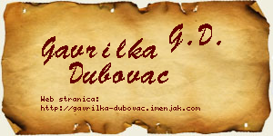 Gavrilka Dubovac vizit kartica